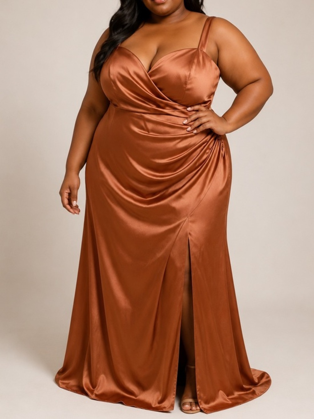 Revelry Rory Copper Orange Satin Bridesmaid Cut Out Formal Gown Maxi Dress